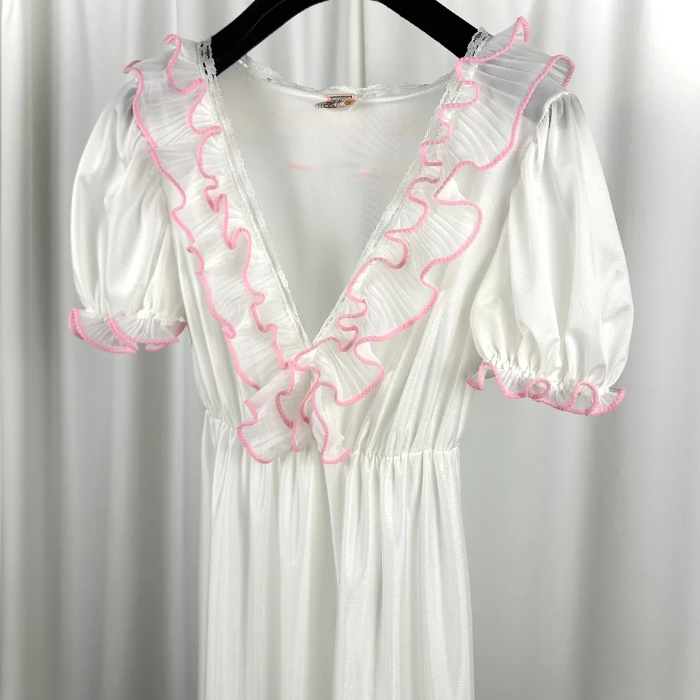 Vintage Bloomies Ivory Ruffle Nightgown Romantic Maxi Small - Picture 6 of 16